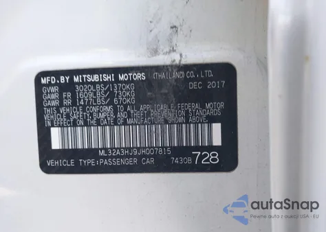 2018 Mitsubishi Mirage Es из США, поврежденный, VIN ML32A3HJ9JH007815